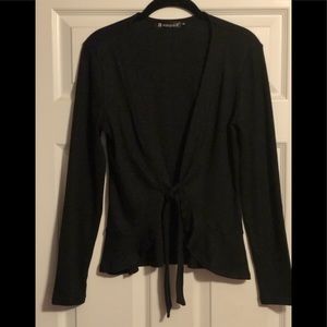 Allegra K Tie Front Metallic Ruffled Long Sleeve Open Cardigan
